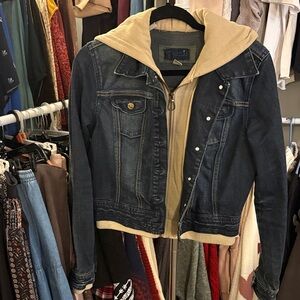 Denim Jacket with Tan Hooded Layer
